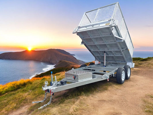 10x6 caged box tipper with remote loading ramps and cage