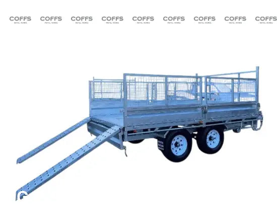 12 x 7 ft HD Flat Deck Trailer with Loading Ramps and Cage ATM 3.5 or 4.5 tonne Genuine flatbed trailer