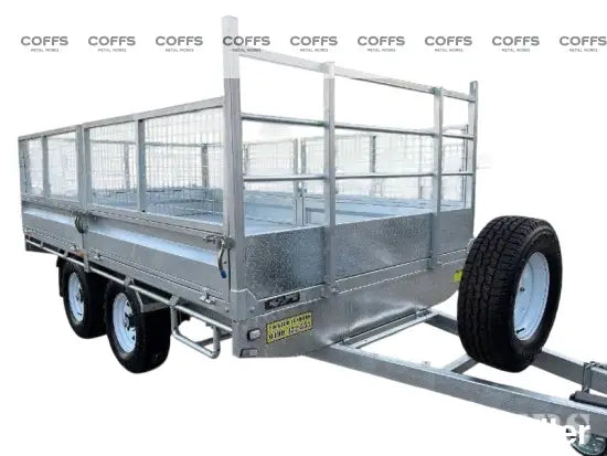 14 x 7 ft HD Flat Deck Trailer with Loading Ramps and Cage ATM 3.5 or 4.5 tonne Genuine flatbed trailer