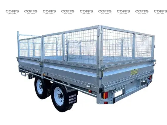 14 x 7 ft HD Flat Deck Trailer with Loading Ramps and Cage ATM 3.5 or 4.5 tonne Genuine flatbed trailer