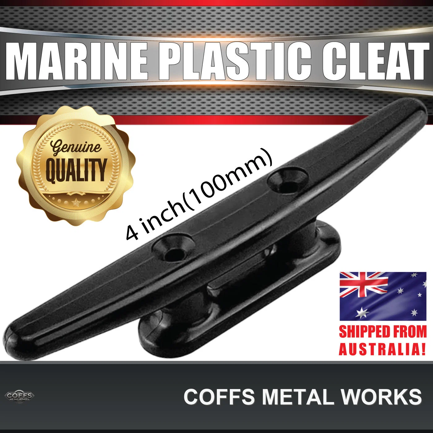 1x-100mm-marine-boat-yacht-black-nylon-plastic-cleat-ss-bolts-uv-resistant-coffs-metal-03