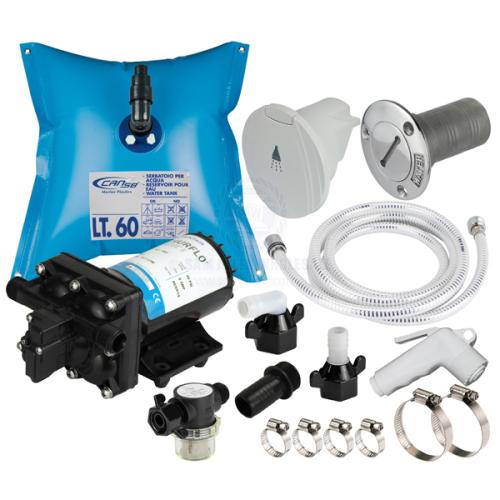 PRODUCTS > Pumps & Plumbing SHURFLO PREMIUM FRESHWATER SHOWER KIT - FLEXIBLE 100 LITRE TANK & 11.3 LPM AQUA KING II