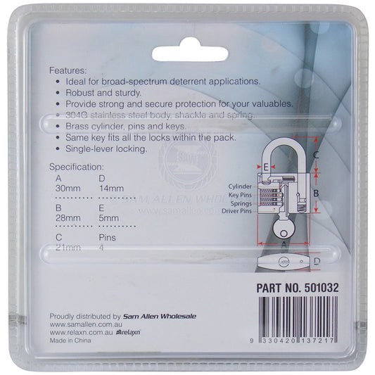 RELAXN PADLOCKS - KEYED ALIKE - STAINLESS STEEL