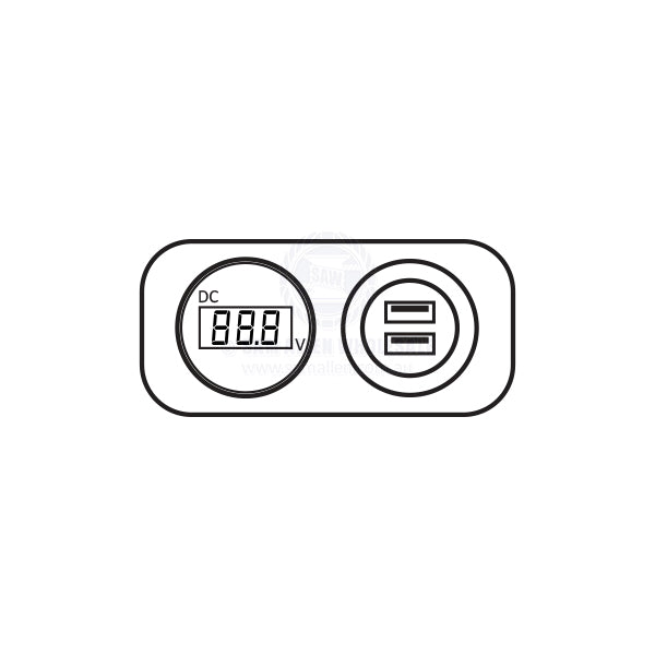 RELAXN SOCKET - DUAL PANEL - VOLTMETER & DUAL USB-A CHARGER