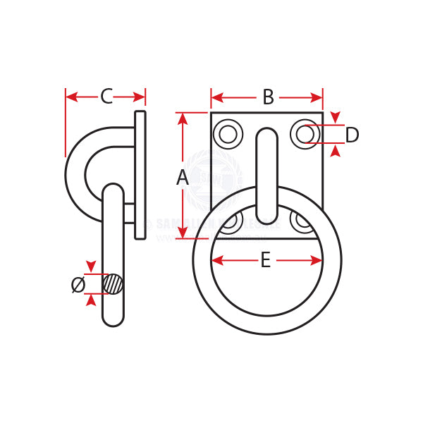 PAD EYES WITH RING - RECTANGULAR - STAINLESS STEEL - 316G