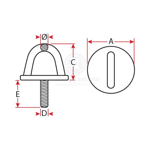 PAD EYES - ROUND STUD - STAINLESS STEEL