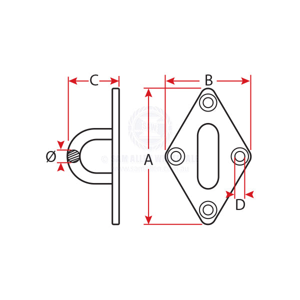 PAD EYES - DIAMOND - STAINLESS STEEL