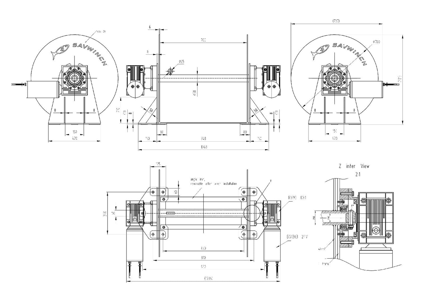 1000 SSS Mini Drum Anchor Winch