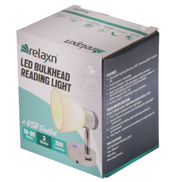 RELAXN LED - BULKHEAD READING LIGHT - DIMMABLE - USB-A CHARGER