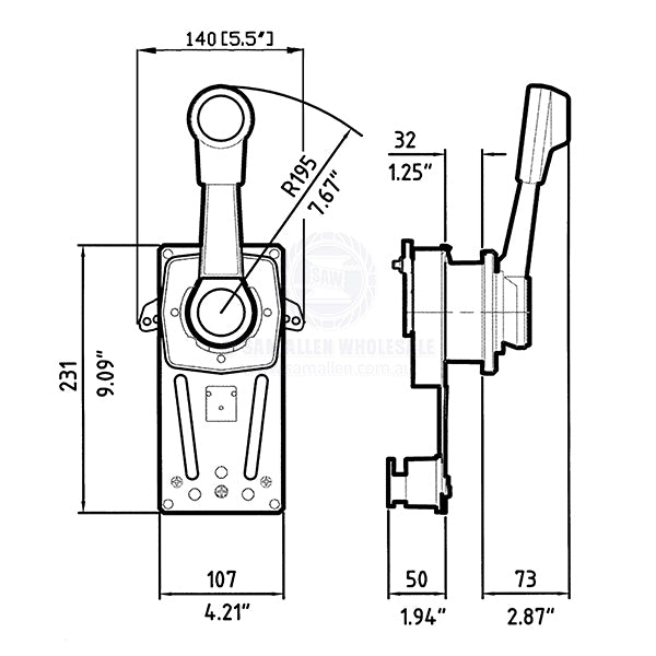 ULTRAFLEX ENGINE CONTROL - SIDE MOUNT - ALUMINIUM