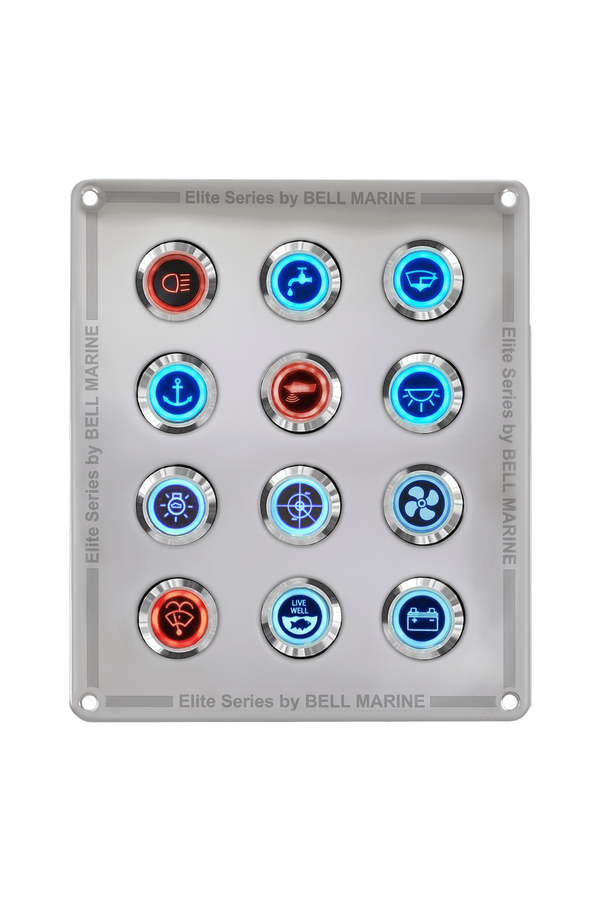12 GANG STAINLESS STEEL SWITCH PANEL WITH 20AMP DUAL LED IP67 BACKLIT SWITCHES | Coffs Metal Works