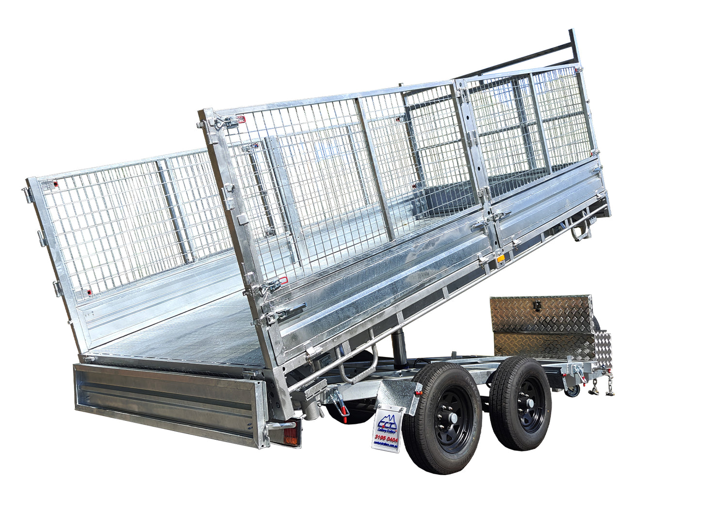 CCT 14×7 Hydraulic 3-Way Tipper Flat Top Trailer With 900mm Cage For Sale ATM-3500KG/4500KG