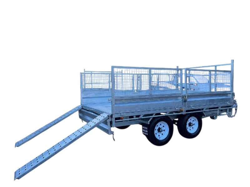 12 x 7 ft HD Flat Deck Trailer with Loading Ramps and Cage ATM 3.5 or 4.5 tonne Genuine