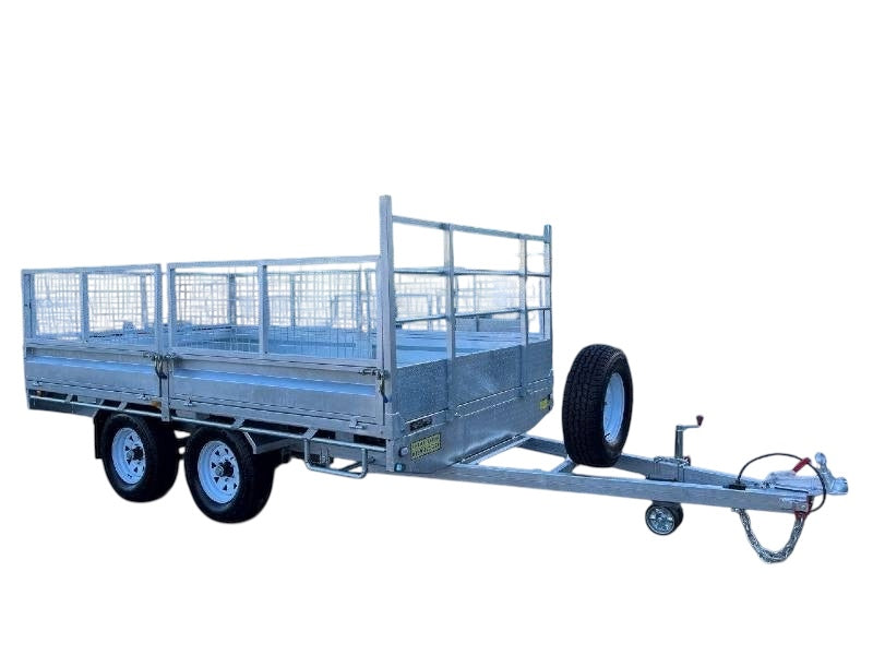 12 x 7 ft HD Flat Deck Trailer with Loading Ramps and Cage ATM 3.5 or 4.5 tonne Genuine