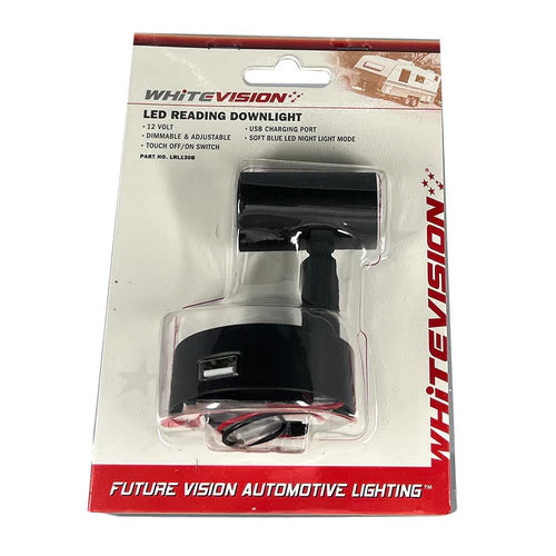 LED Black Base Downlight Reading Light with USB Socket Blister lighting 12 and 24 volt