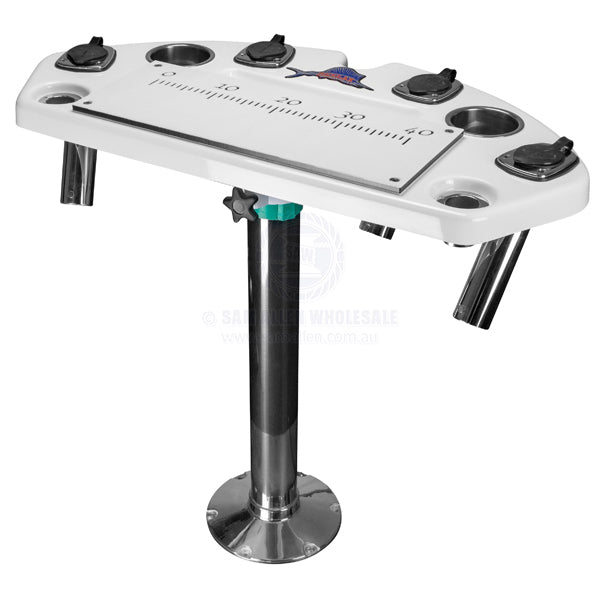REELAX LIGHT TACKLE STATION PREP BOARD & STAINLESS STEEL PEDESTAL WHITE PEDESTAL