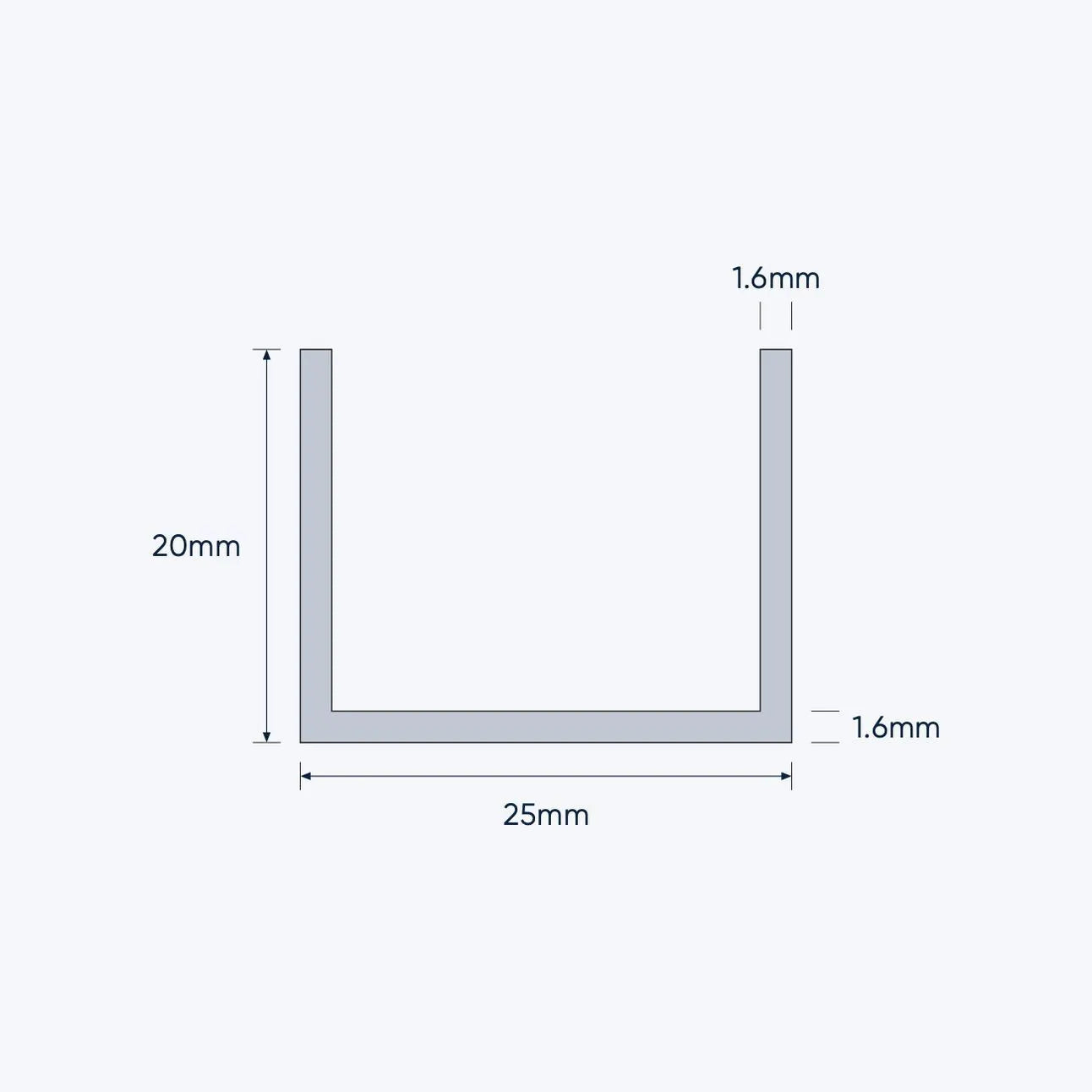 aluminium channel size 25 20 1 6 mm 4