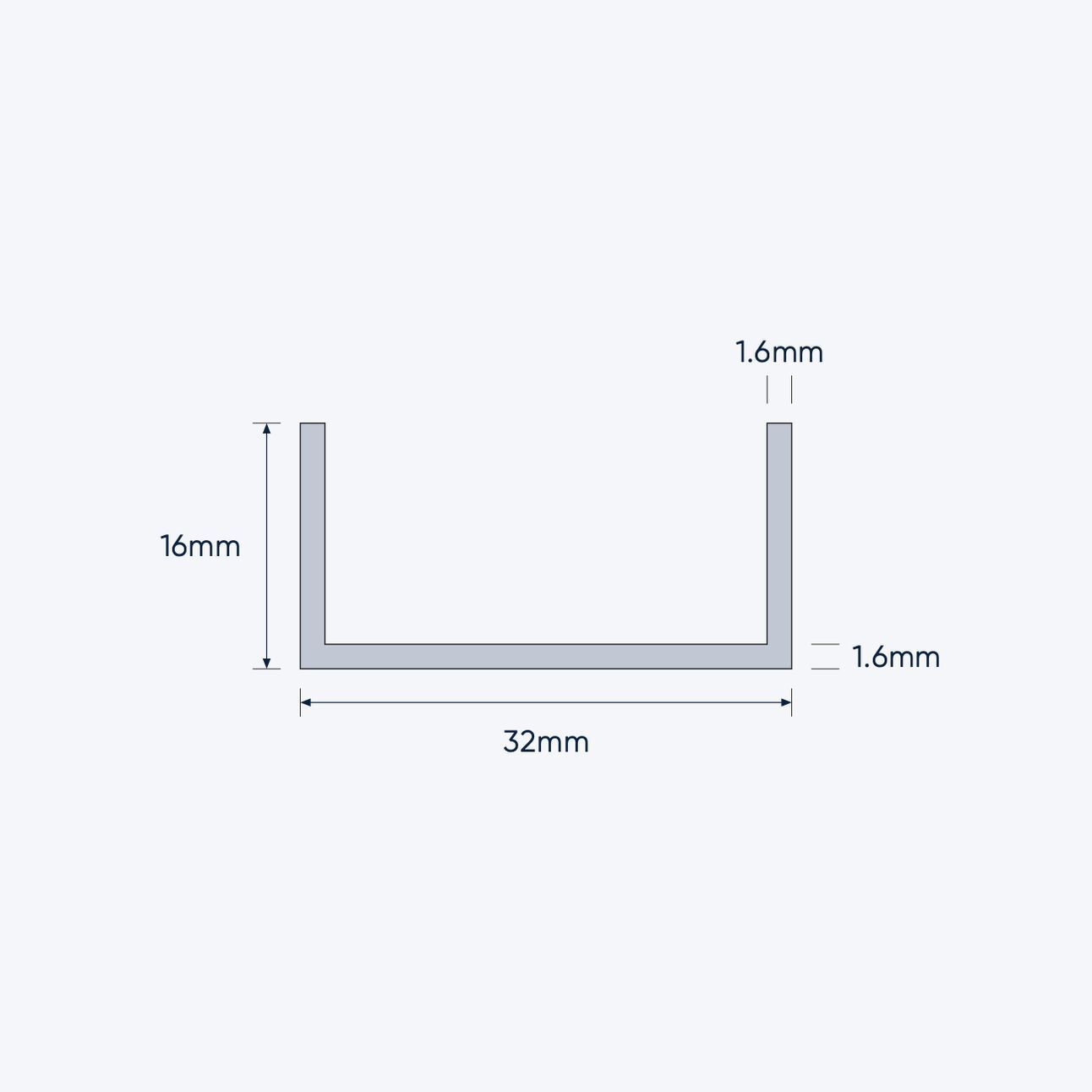aluminium channel size 32 16 1 6 mm 4