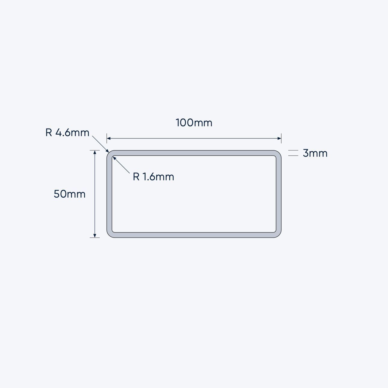 aluminium rectangular hollow rhs size 100 50 3 mm 4 6 mm r c 1