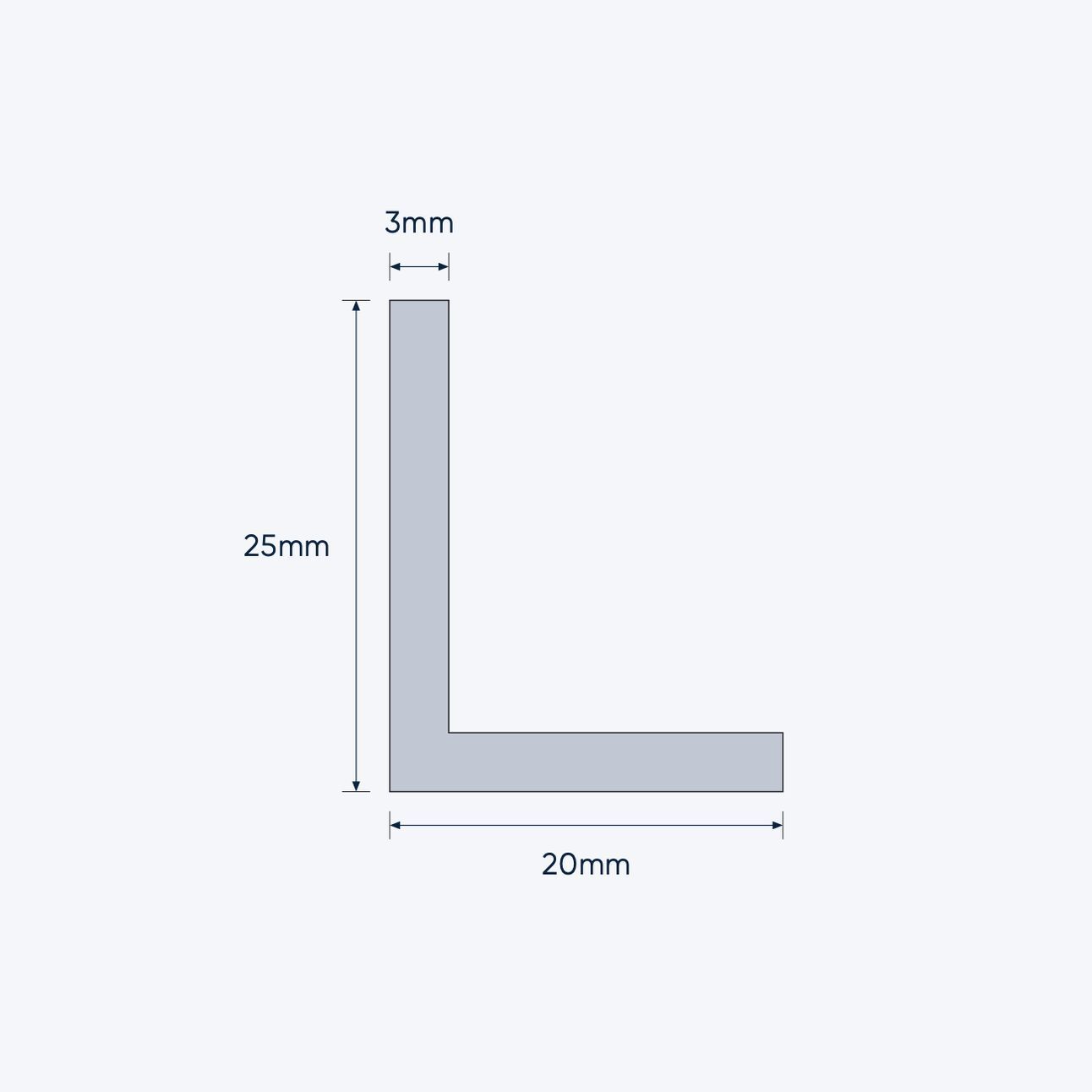 aluminium unequal angle size 25 20 3 mm 1