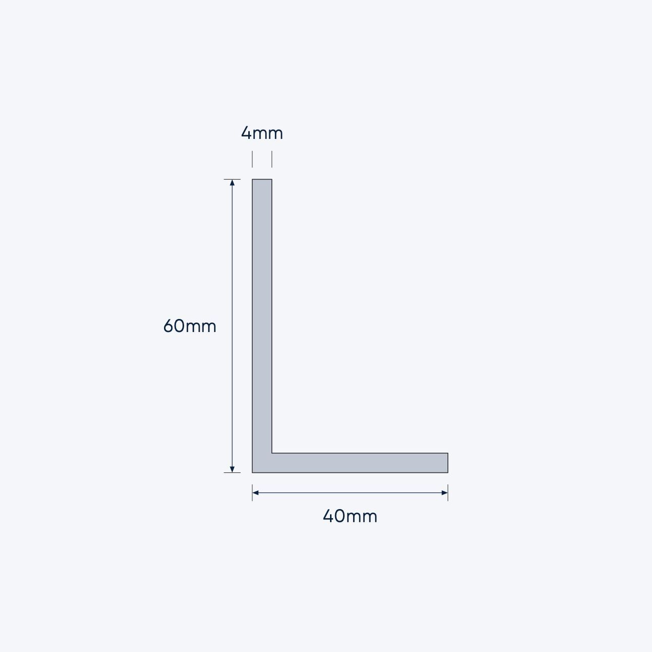aluminium unequal angle size 60 40 4 mm 4