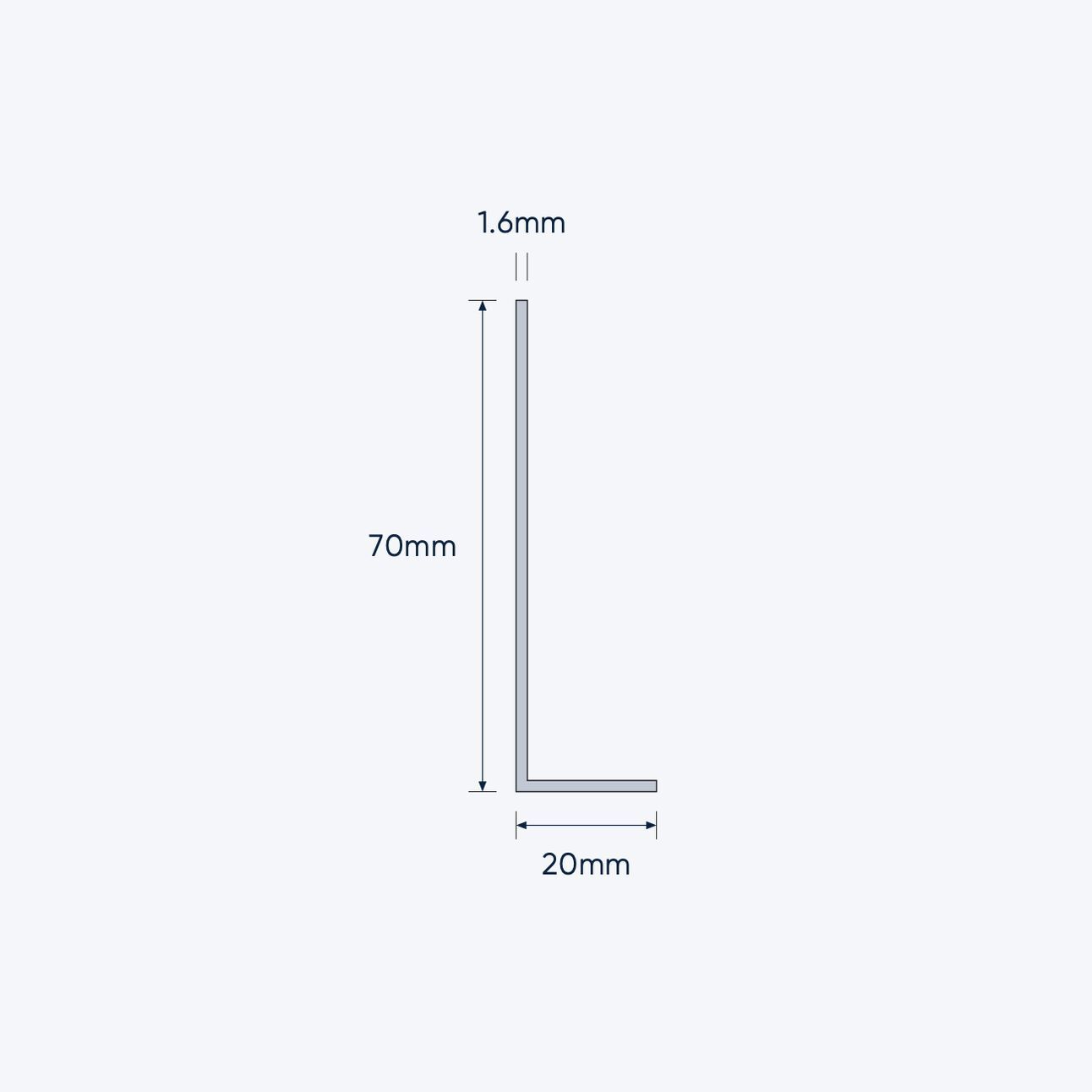 aluminium unequal angle size 70 20 1 6 mm 1