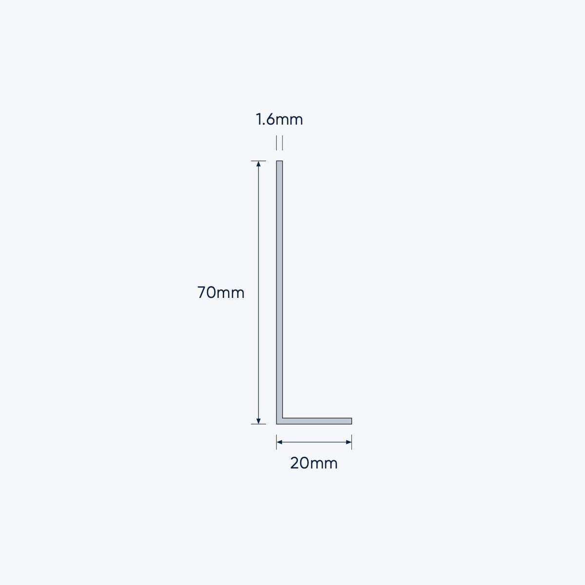 aluminium unequal angle size 70 20 1 6 mm 1