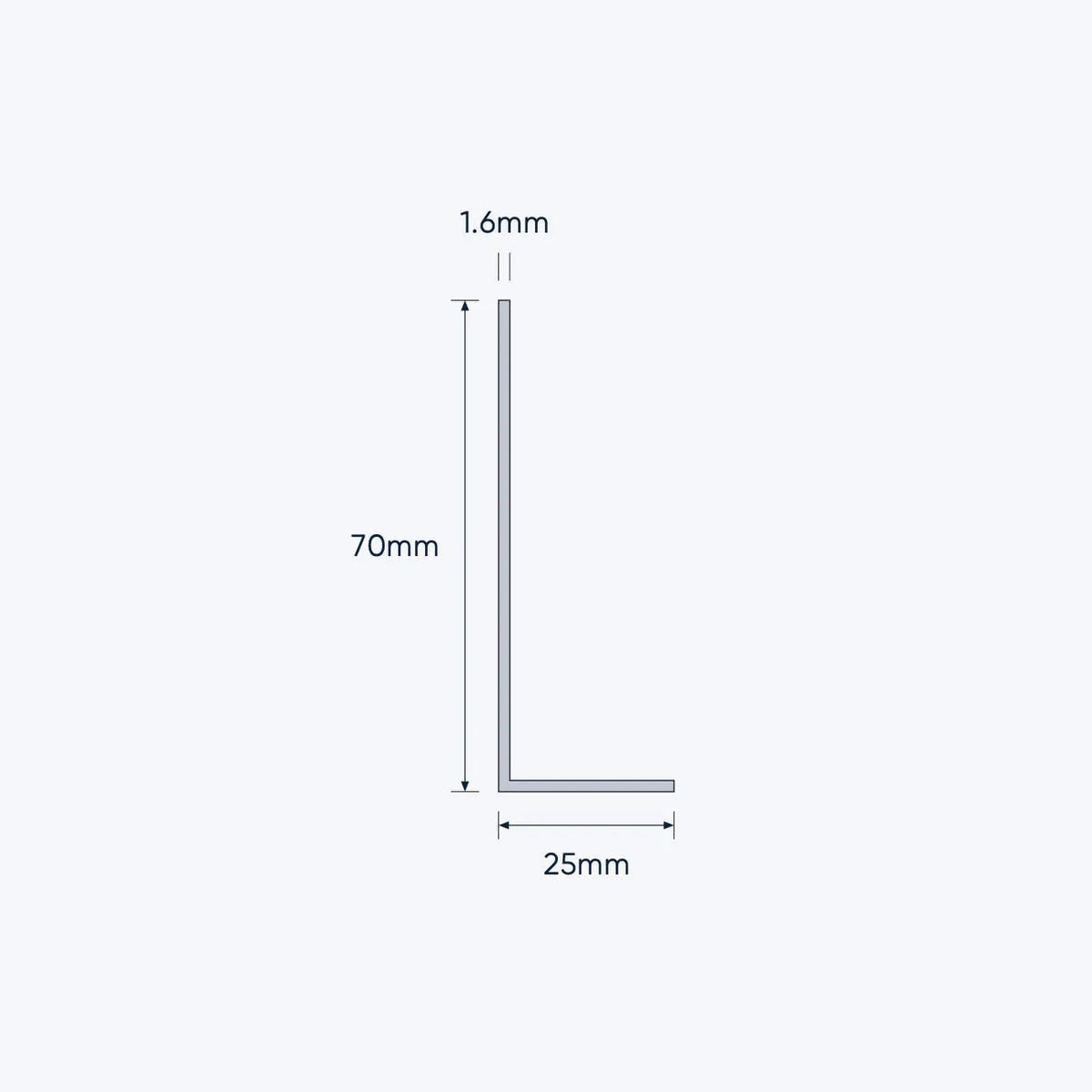 aluminium unequal angle size 70 25 1 6 mm 4