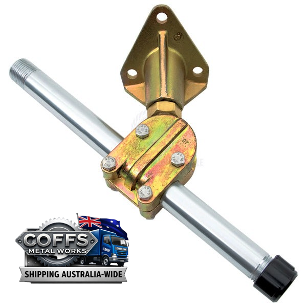 Coffs Metal Works adjustable wall mounted pipe support bracket with a silver steel arm and gold-tone hardware.