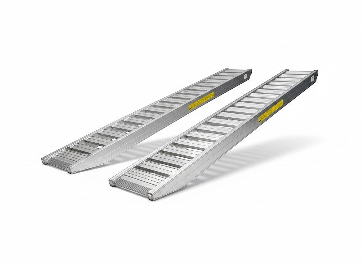 Coffs Metal Works heavy duty aluminum loading ramps with serrated surface for grip. Ideal for ATVs, motorcycles, and equipment.