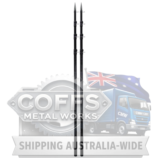 Coffs Metal Works pair of black 3K carbon fiber telescopic outrigger poles for offshore game fishing vessels