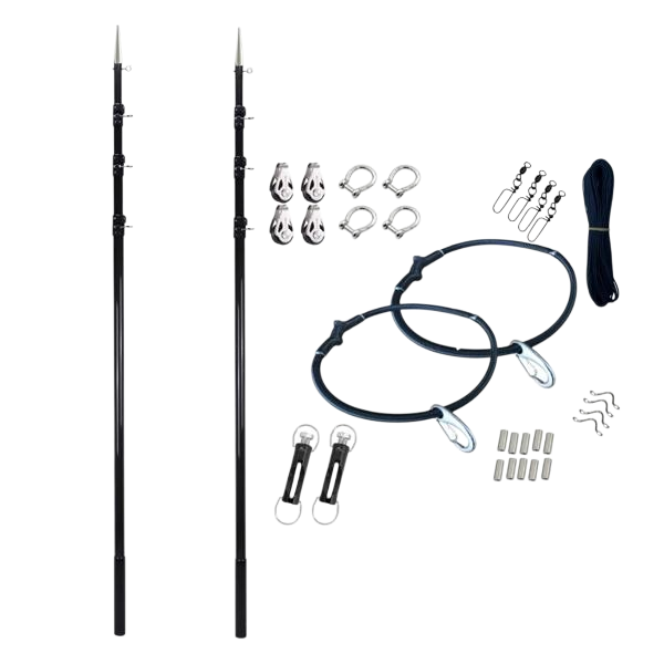 Coffs Metal Works 3K carbon fiber telescopic outrigger poles with rigging hardware for offshore sport fishing