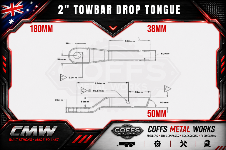 2" Drop Forged Towbar Tongue & 70mm Tow Ball. Suit Hayman Reece ARB TJM