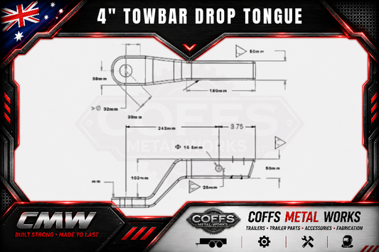4" Drop Forged Towbar Tongue & 70mm Tow Ball. Suit Hayman Reece ARB TJM
