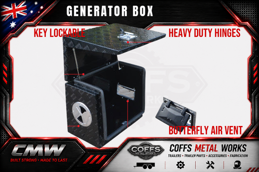 Black Aluminium Ventilated Generator Box For Caravans, Trailers, Truck, Utes & camping