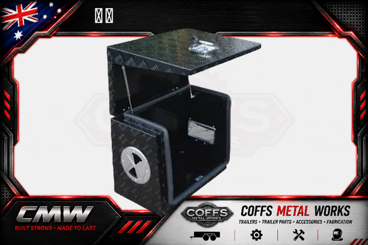 Large Black Powder Coat Aluminium Generator Box, Ventilated for caravan, truck, camping