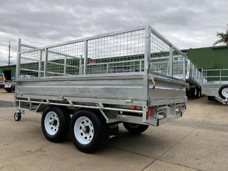 Flat Top Trailers 14 x 7 ft Tandem Flat Deck Trailer with Loading Ramps and cage ATM 3500kg Galvanized QLD