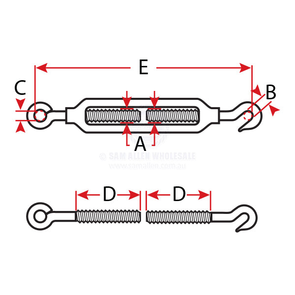 TURNBUCKLES - HOOK & EYE - GALVANISED