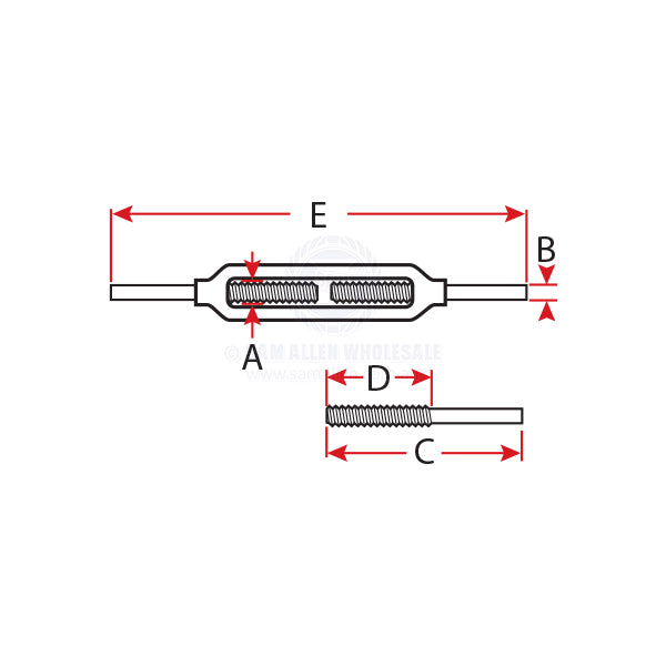 TURNBUCKLE - STUB & STUB - GALVANISED
