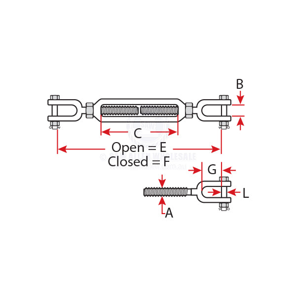 TURNBUCKLES - JAW & JAW - GRADE P GALVANISED