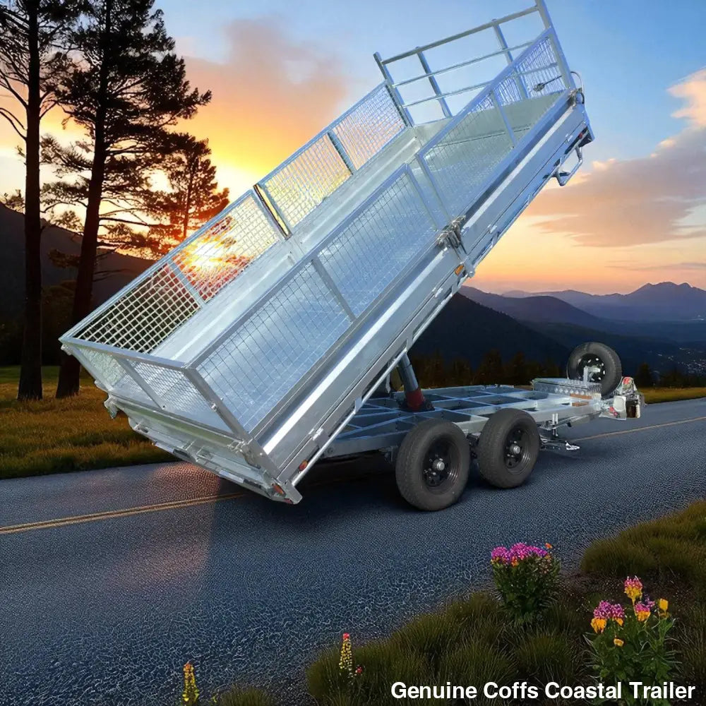 12 x 7 ft Flat Deck Hydraulic Tipping Trailer with 1 Person Install and Remove Stock Crate – ATM 3.5 or 4.5 tonne