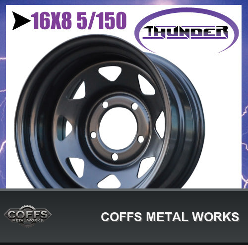 16x8-5-150-pcd-black-thunder-steel-wheel-rim-50-offset-fits-toyota-landcruiser-coffs-me-01