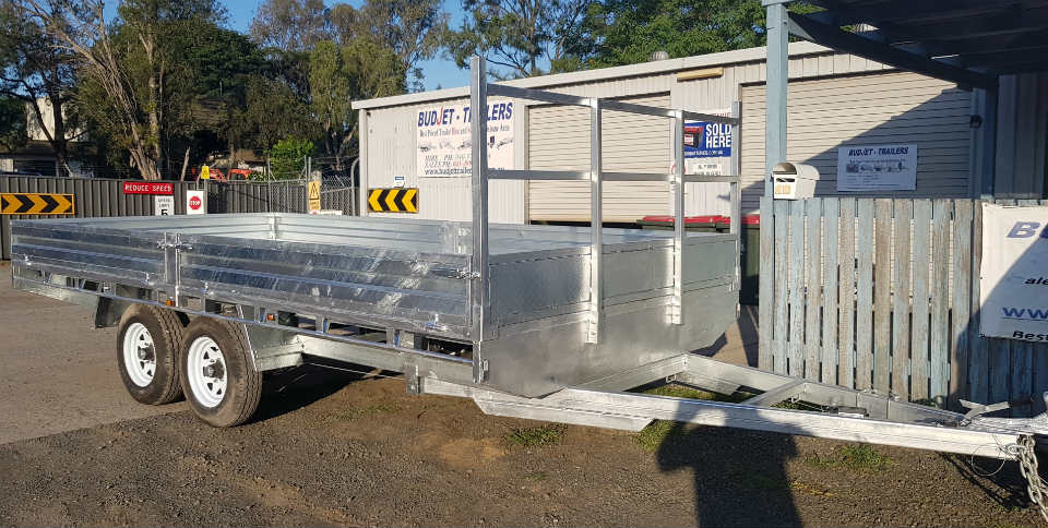 Flat Top Trailers 14 x 7 ft Tandem Flat Deck Trailer with Loading Ramps and cage ATM 3500kg Galvanized QLD