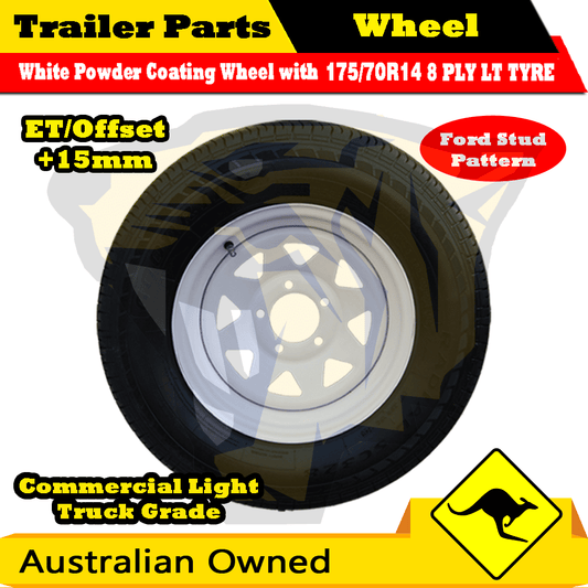 17570R14 8 PLY 14 inch Sunraysia Wheel Rim & Tyre 1 PCS Trailer Ford Stud