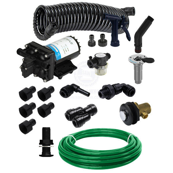 SHURFLO DECK WASHDOWN KIT - 13.2 LPM - FLUSH LINK & TIMER TAP - 12MM QUICK CONNECT