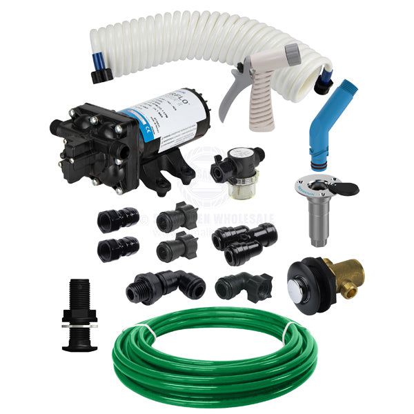SHURFLO DECK WASHDOWN KIT - 15.1 LPM - FLUSH LINK & TIMER TAP - 15MM QUICK CONNECT
