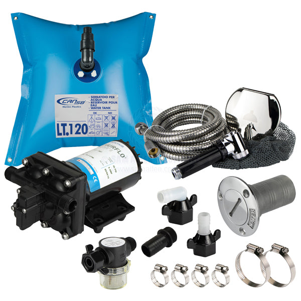 SHURFLO PREMIUM FRESHWATER SHOWER KIT - FLEXIBLE 120 LITRE TANK & 11.3 LPM AQUA KING II
