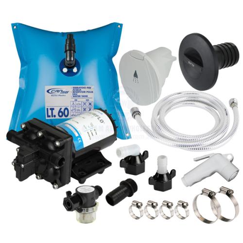 SHURFLO FRESHWATER SHOWER KIT - FLEXIBLE 60 LITRE TANK & 7.6 LPM AQUA KING II JNR fresh water shower kit