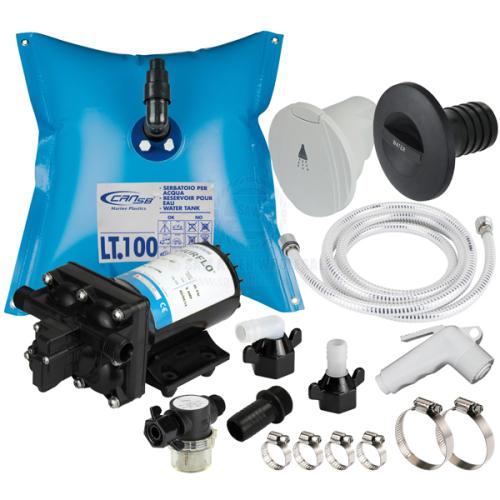 SHURFLO FRESHWATER SHOWER KIT - FLEXIBLE 100 LITRE TANK & 11.3 LPM AQUA KING II fresh water shower kit