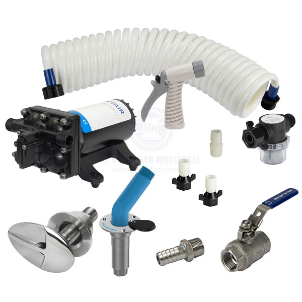 SHURFLO DECK WASH KIT WITH SUPERSUCKER THRU-HULL PICKUP & BALL VALUE - 18.9 LPM - 3/4 INCH I.D. FLEXIBLE HOSE
